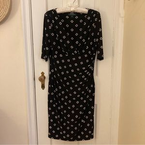 Ralph Lauren black and white print knit faux wrap dress